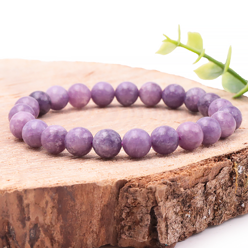 bracelet lépidolite 08mm qualité AA pierre naturelle bien foncée couleur voilette nuancé de clair à foncée très pure sans inclusion