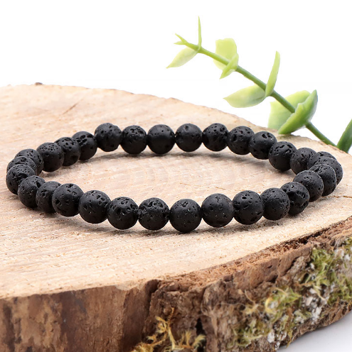 bracelet pierre de lave 06mm pierre naturelle noire légère et rugueuse au touché