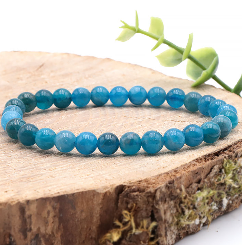 bracelet apatite bleue 06mm pierre naturelle bleue ciel avec belle transparence sans inclusion