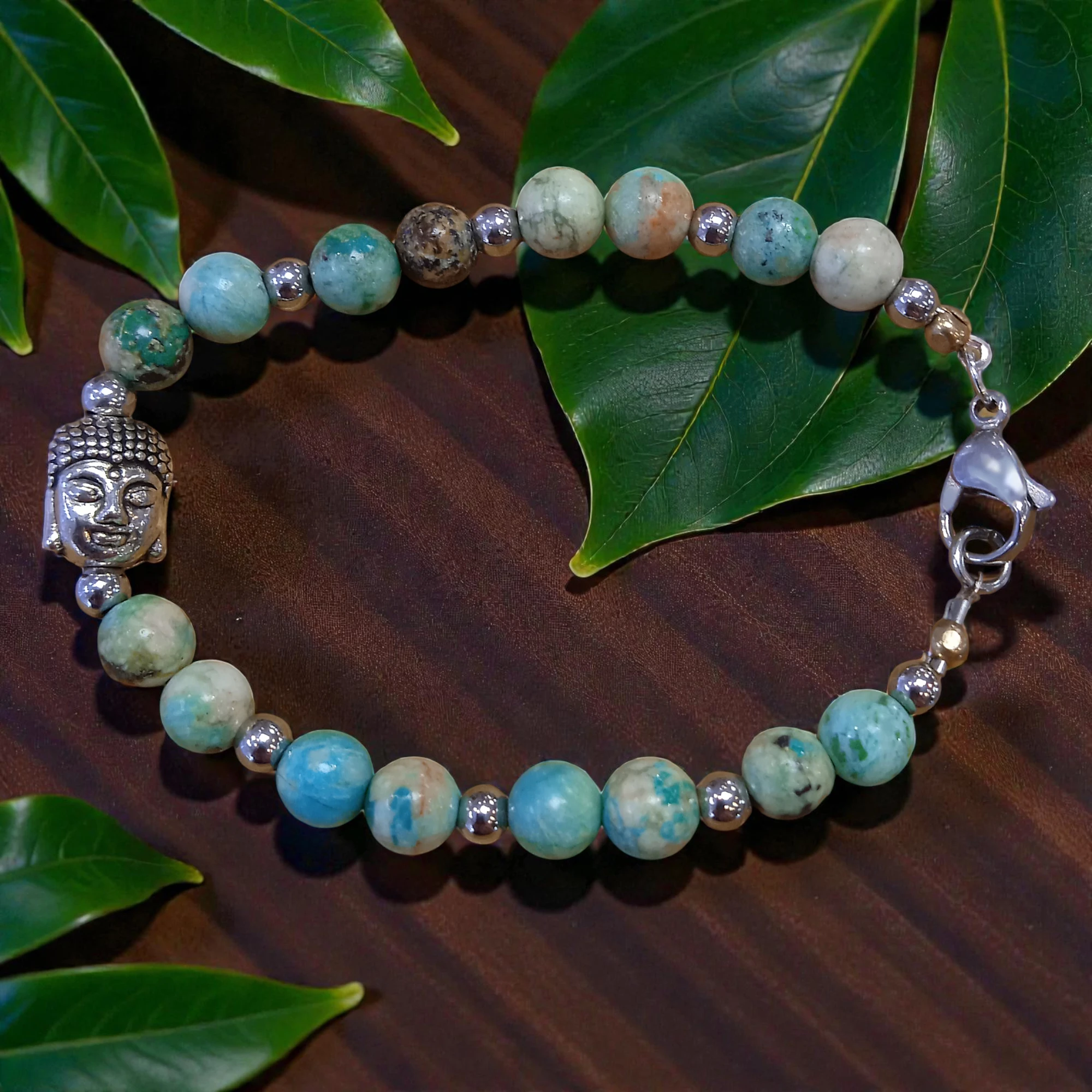 Bracelet Turquoise du Pérou 06MM pierre naturelle au nuance de turquoise bien marqué et roche mère