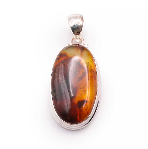 pendentif ambre baltique de Lituanie qualité AA sur argent 925 pierre naturelle couleur cognac jaune transparent