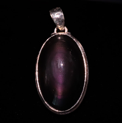 pendentif obsidienne oeil céleste AA du Mexique pierre naturelle noire au reflet violet