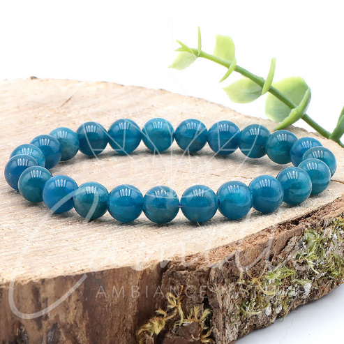 bracelet apatite AA 08mm Madagascar pierre naturelle bleue très prononcé avec une belle transparence et sans inclusion