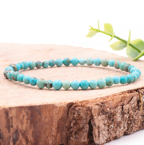 bracelet Turquoise du Tibet 06mm qualité A+ élevée pierre naturelle bleu intense avec quelque inclusion de roche mère