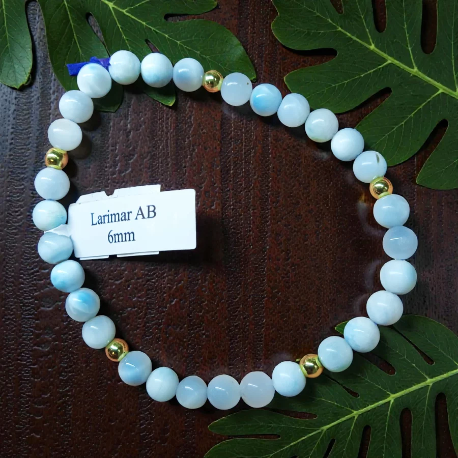 bracelet larimar pierre naturelle 06mm de République dominicaine pierre naturelle bleu clair et nuance de blanc