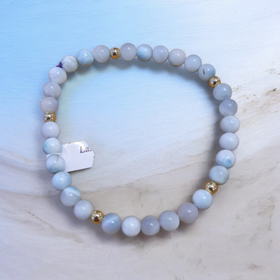 bracelet larimar pierre naturelle 06mm de République dominicaine pierre naturelle rare bleu ciel clair et nuance de blanc