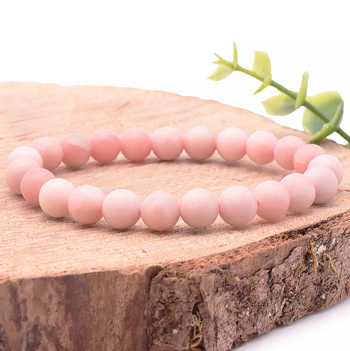 bracelet opale rose du Pérou 08mm pierre naturelle rose tendre sans traitement