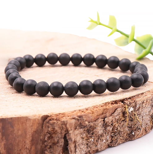 bracelet shungite 06mm pierre naturelle noire mate