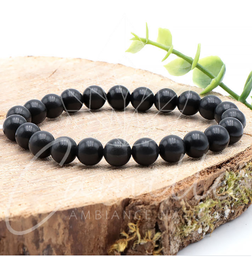 bracelet shungite 08mm pierre naturelle noire mate