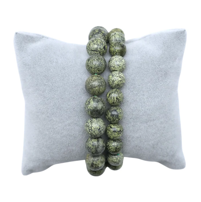 bracelet serpentine de Russie 06mm pierre naturelle verte foncé avec effet paillette naturelle peau de serpent