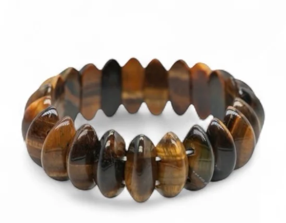 bracelet oeil de tigre plaque pierre naturelle taillé sous forme de losange couleur dorée marron nuancée