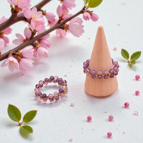 Bague en Améthyste Violet et Doré – Création Artisanale