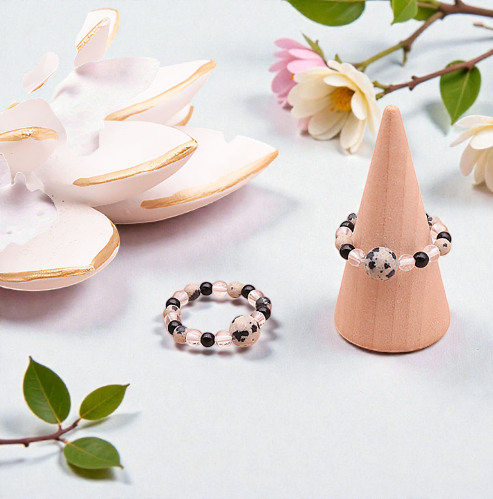 Bague en Cristal de Roche, Onyx et Jaspe Dalmatien
