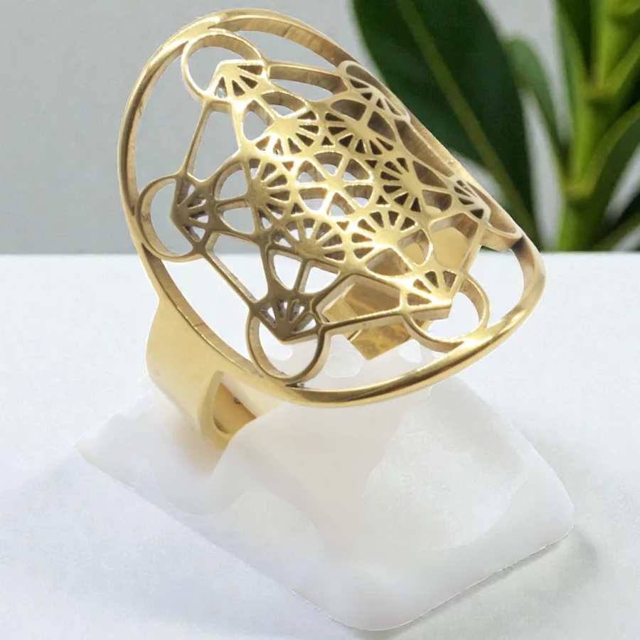 Bague Métatron inox plaquée Or Réglable