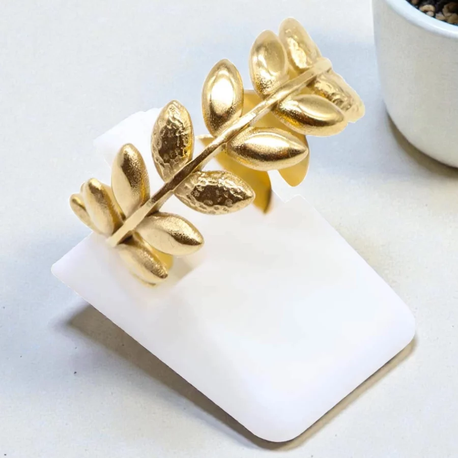 Bague Inox Laurier plaquée Or Réglable