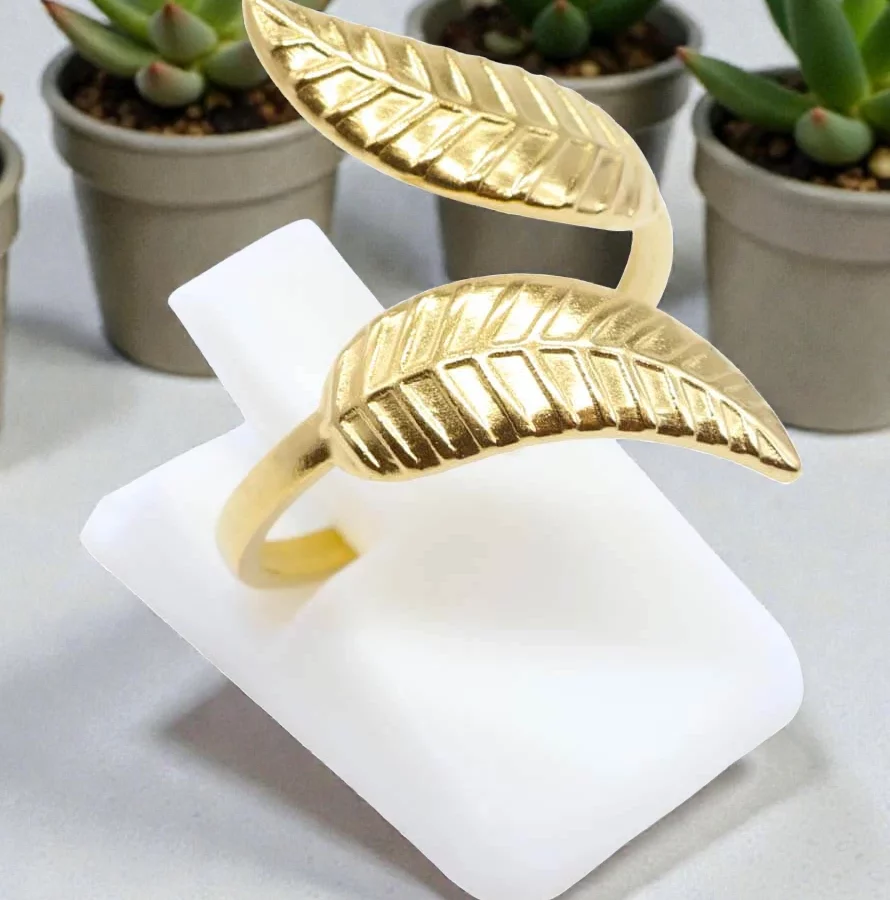 Bague Laurier inox plaquée Or réglable