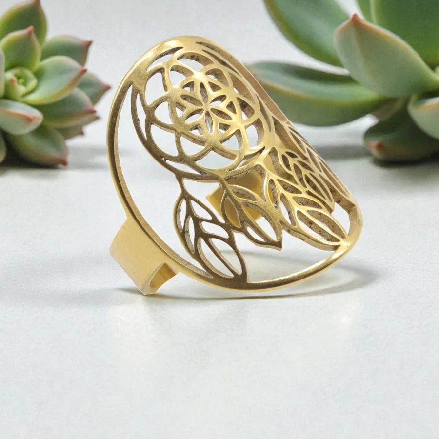 Bague Attrape-rêves inox plaquée Or Réglable