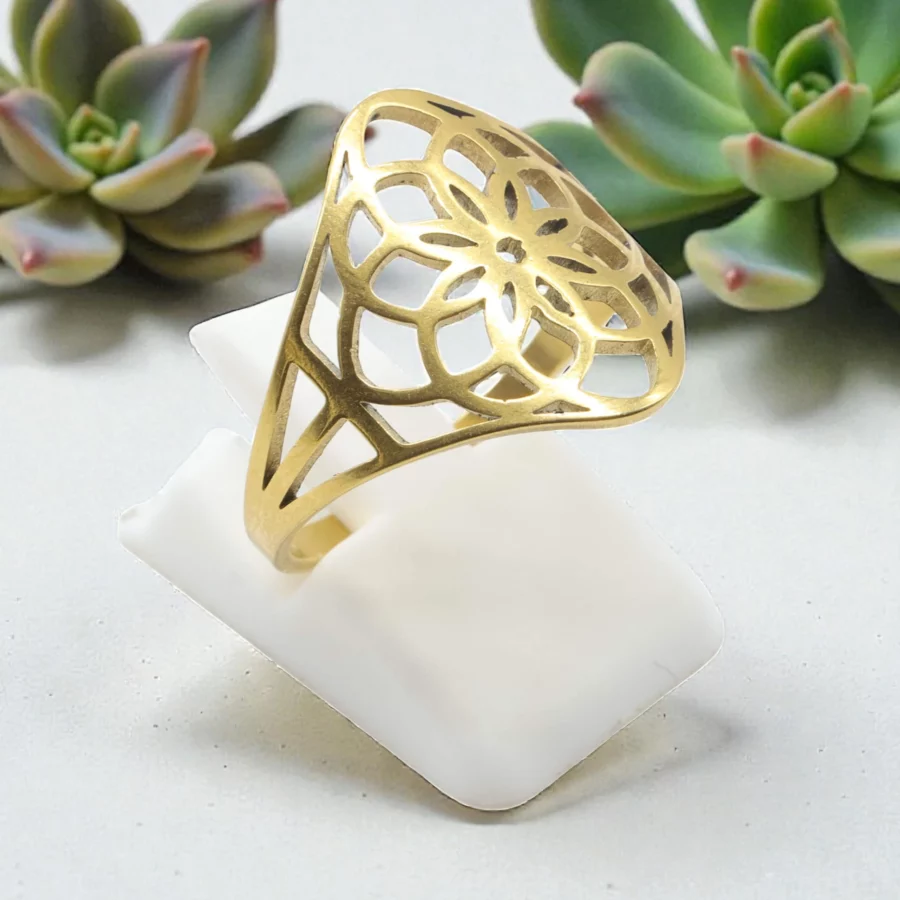 Bague Lotus inox plaquée Or