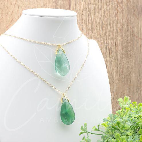 PENDENTIF GOUTTE FLUORINE VERTE A+