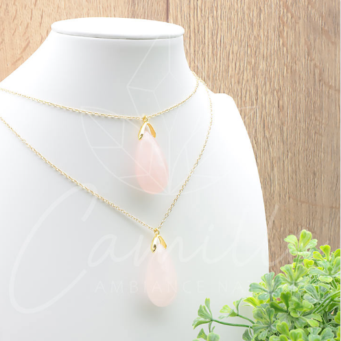 PENDENTIF GOUTTE QUARTZ ROSE DU BRÉSIL
