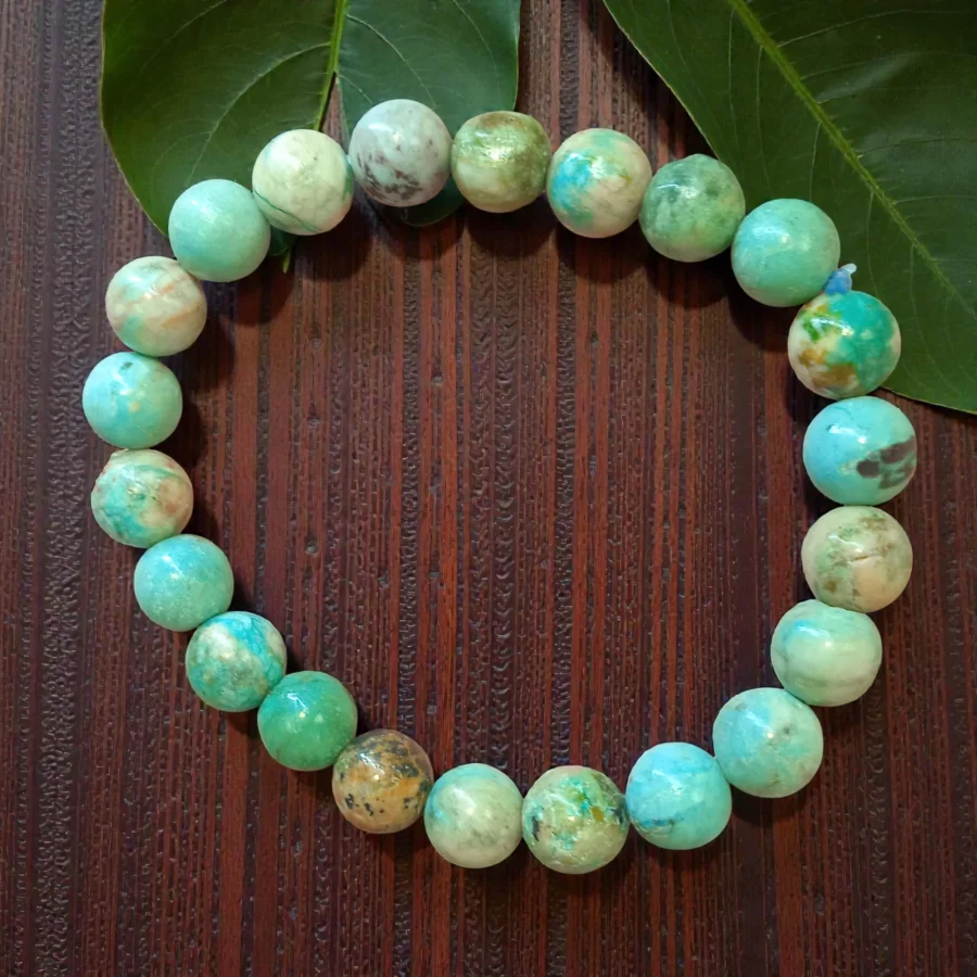 Bracelet Turquoise du Pérou 08MM pierre naturelle au nuance de turquoise bien marqué et roche mère