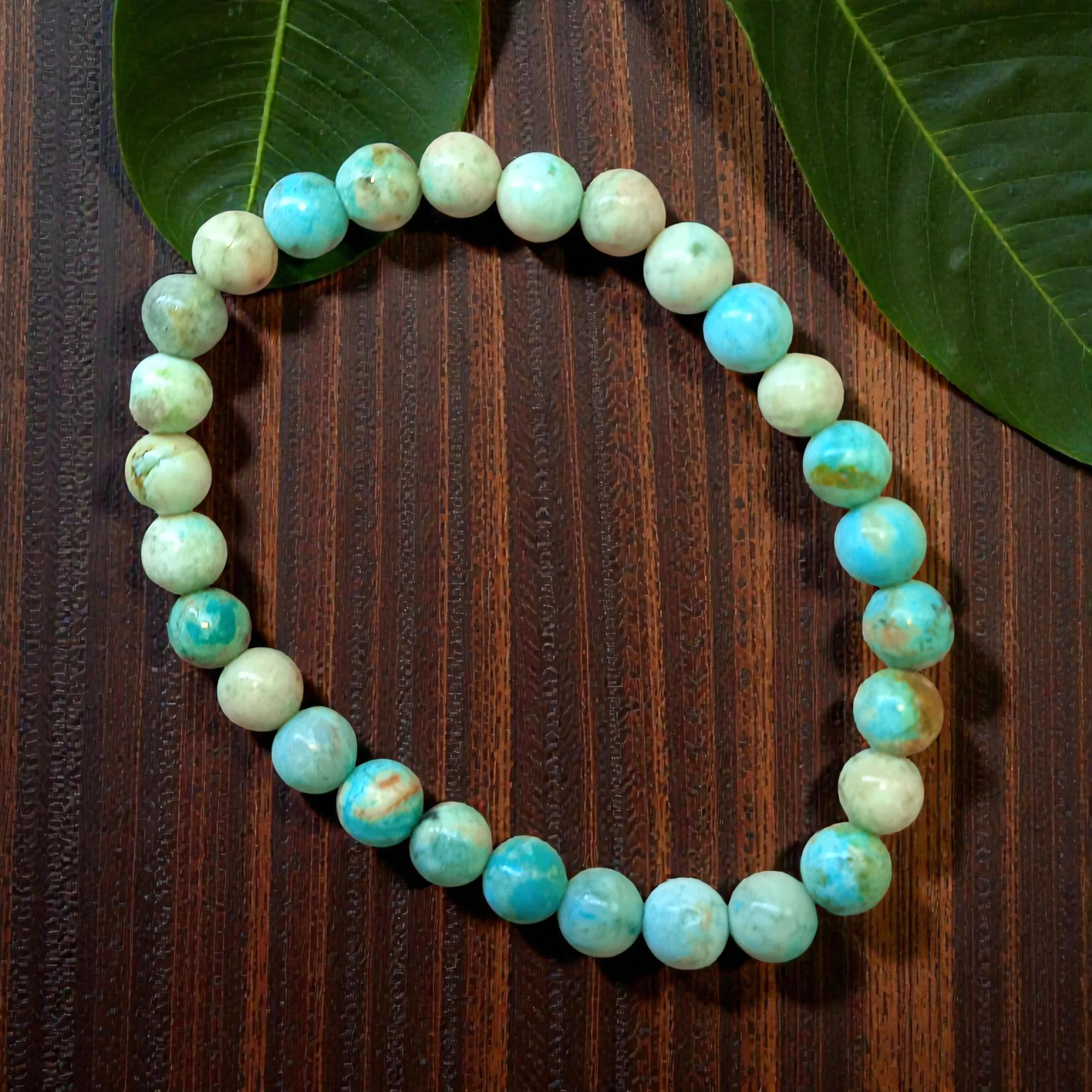 Bracelet Turquoise du Pérou 06MM pierre naturelle au nuance de turquoise bien marqué et roche mère