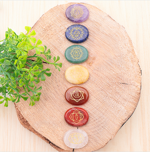 7 CHAKRAS PIERRE PLATE LOT GRAVÉ