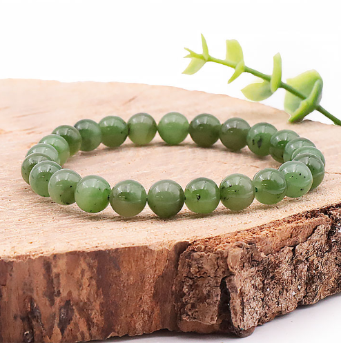 bracelet jade néphrite 08mm pierre naturelle en perle polie de couleur verte