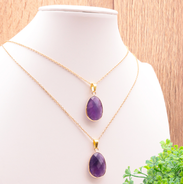 PENDENTIF SERTI AMÉTHYSTE PIERRE NATURELLE