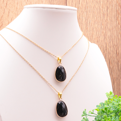 PENDENTIF SERTI OBSIDIENNE NOIRE MEXIQUE