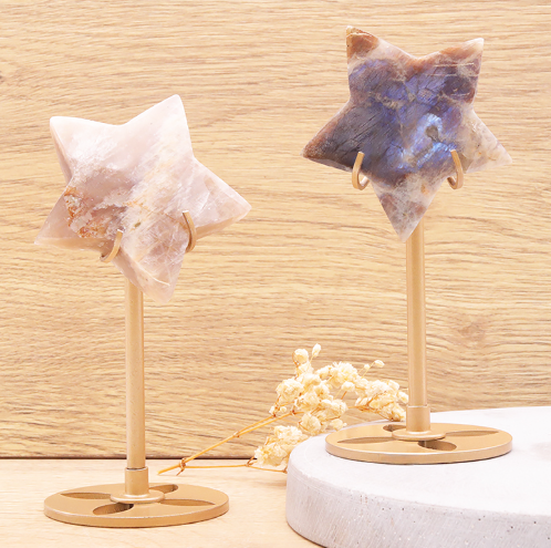 ETOILE PIERRE DE LUNE ET SOLEIL QUALITÉ AA 70MM SUR SOCLE