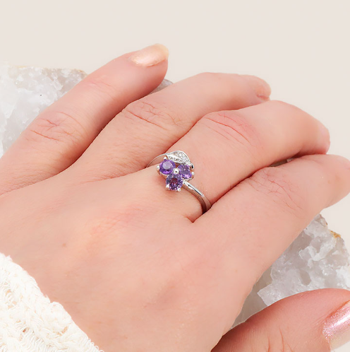 BAGUE ARGENT AMÉTHYSTE FACETTÉE AAA RHODIÉ – Image 2