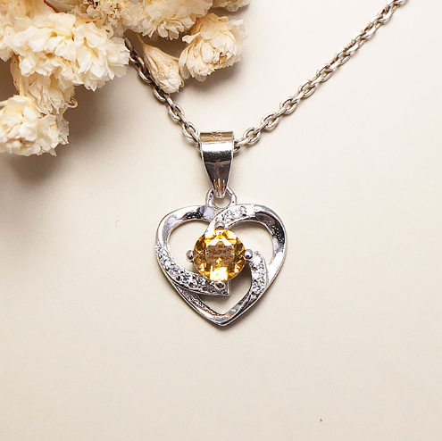 Pendentif citrine naturelle facettée AAA argent 925 rhodié