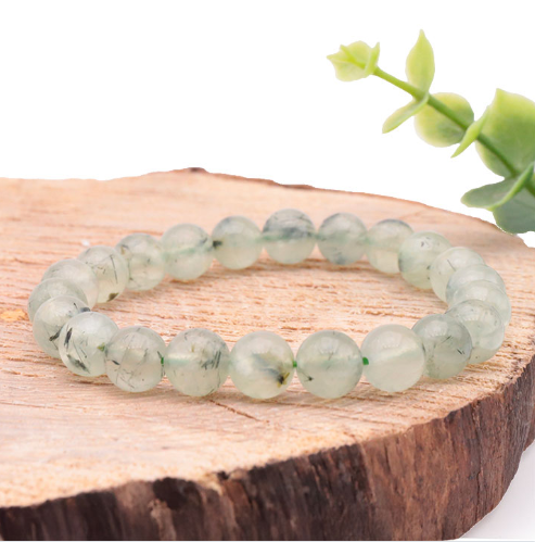 bracelet prehnite 08 du Mali pierre naturelle verte claire avec belle transparence