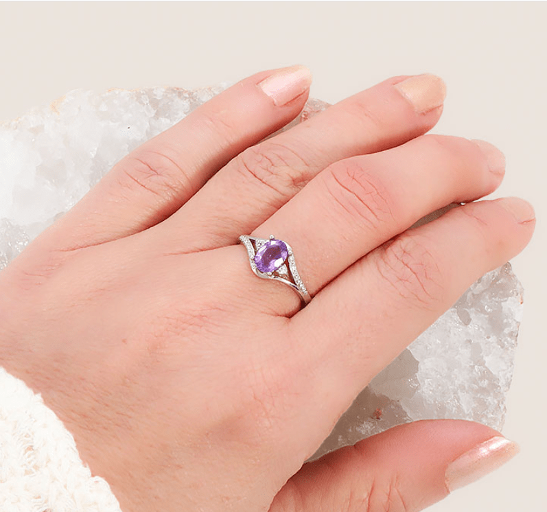 BAGUE AMÉTHYSTE FACETTÉE AAA ARGENT 925 RHODIÉ – Image 2