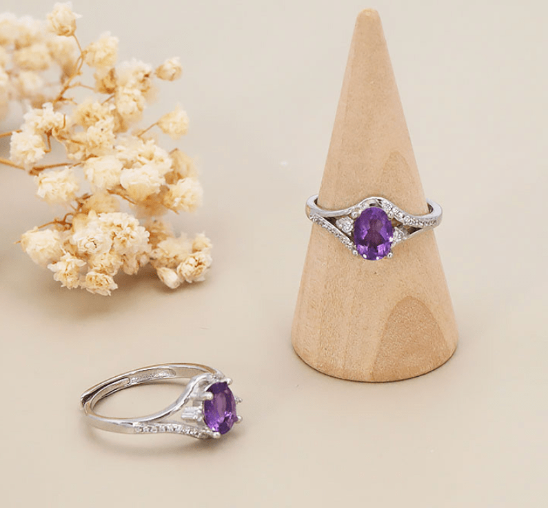 BAGUE AMÉTHYSTE FACETTÉE AAA ARGENT 925  RHODIÉ