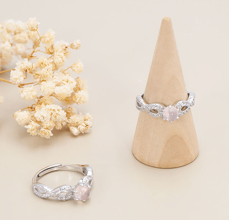 BAGUE RÉGLABLE QUARTZ ROSE ARGENT RHODIÉ